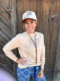 Western Embroidered Casual Pullover Sweatshirt | Light French Beige