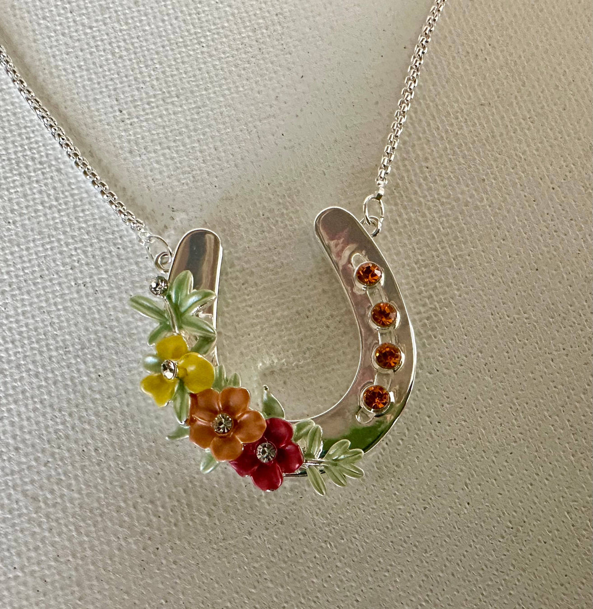 Horseshoe with Boho flowers/ horse Necklace Jewelry