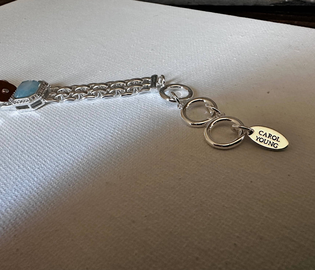 Bold Western Saddle Stirrup Bracelet/Aqua stone w/toggle