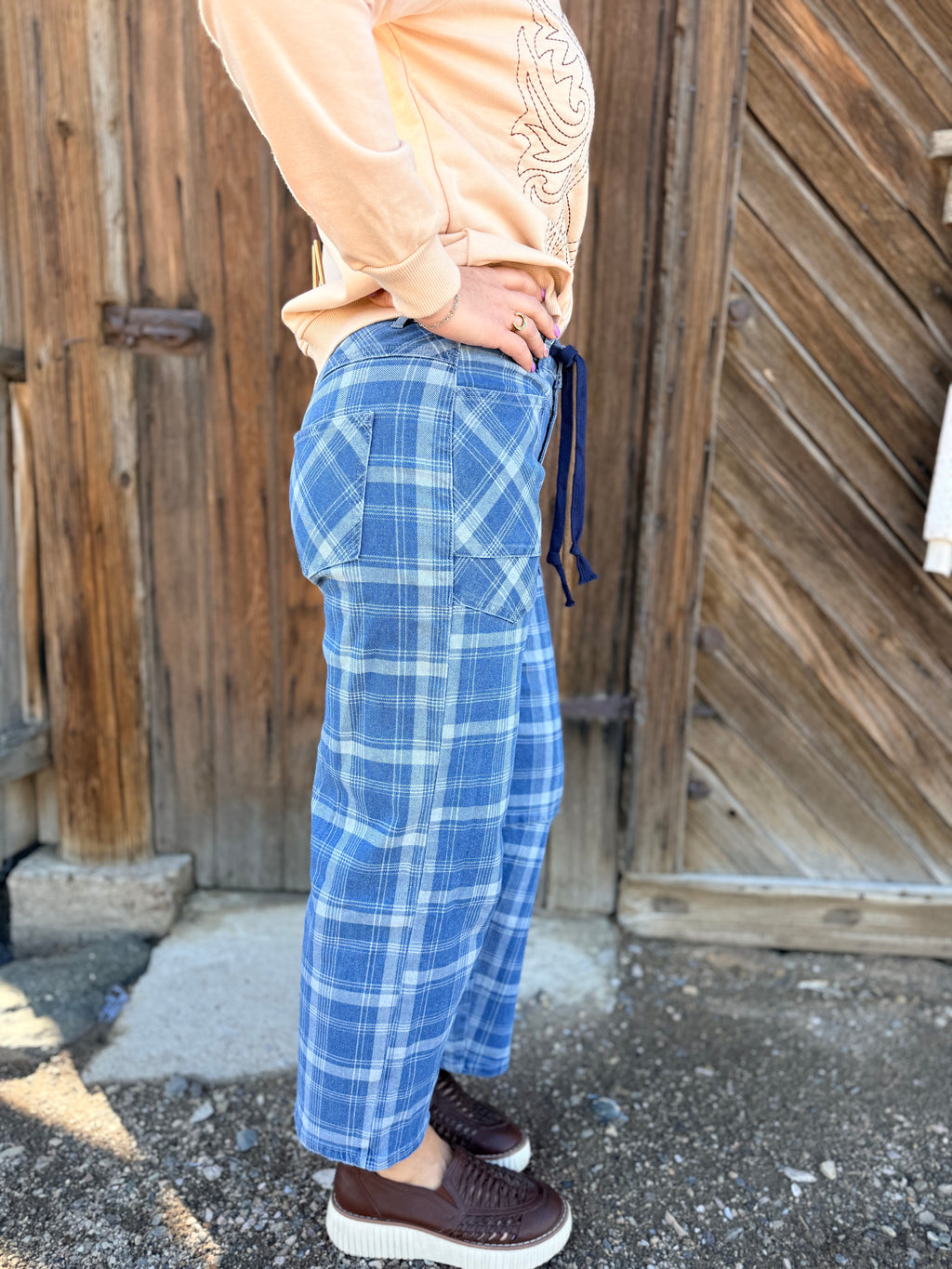 Plaid Pixie Party Denim Pants |Sky Blue