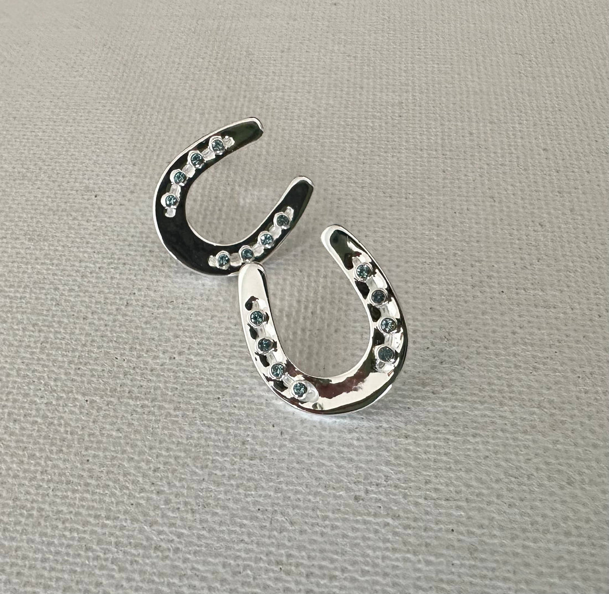 Horseshoe w/Aqua Crystals Earrings POST Jewelry