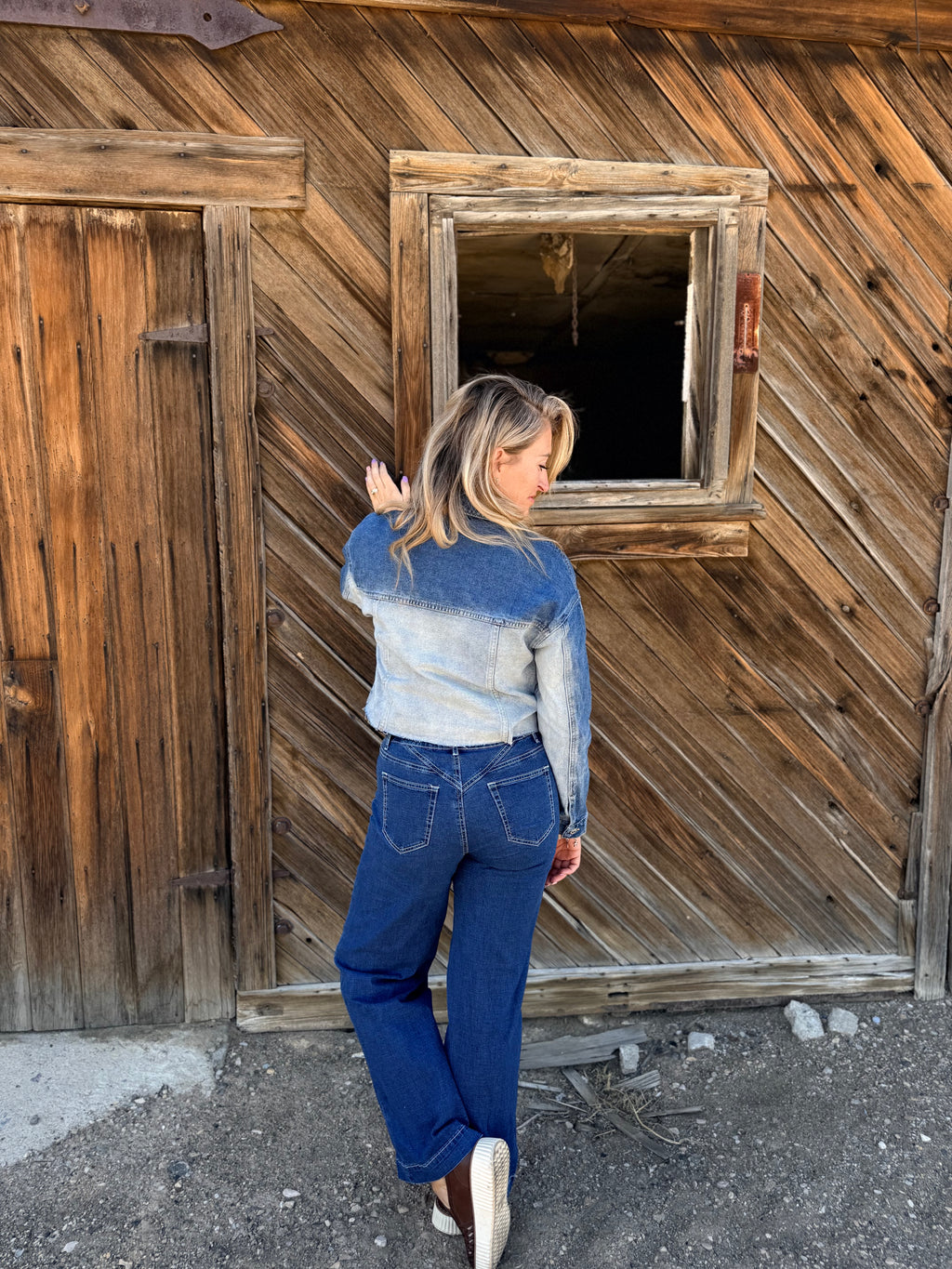 LDC Stitched Waist Detail Loose Cuffed Jeans: Sail Blue