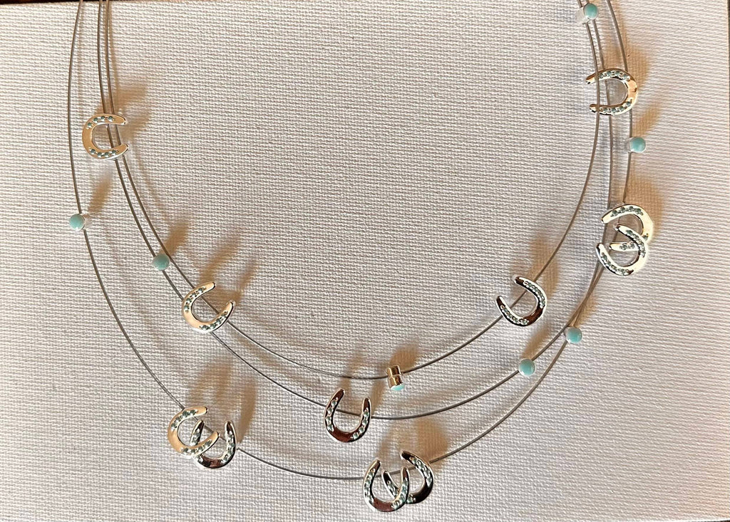 Multi mini horseshoes w/aqua bead necklace