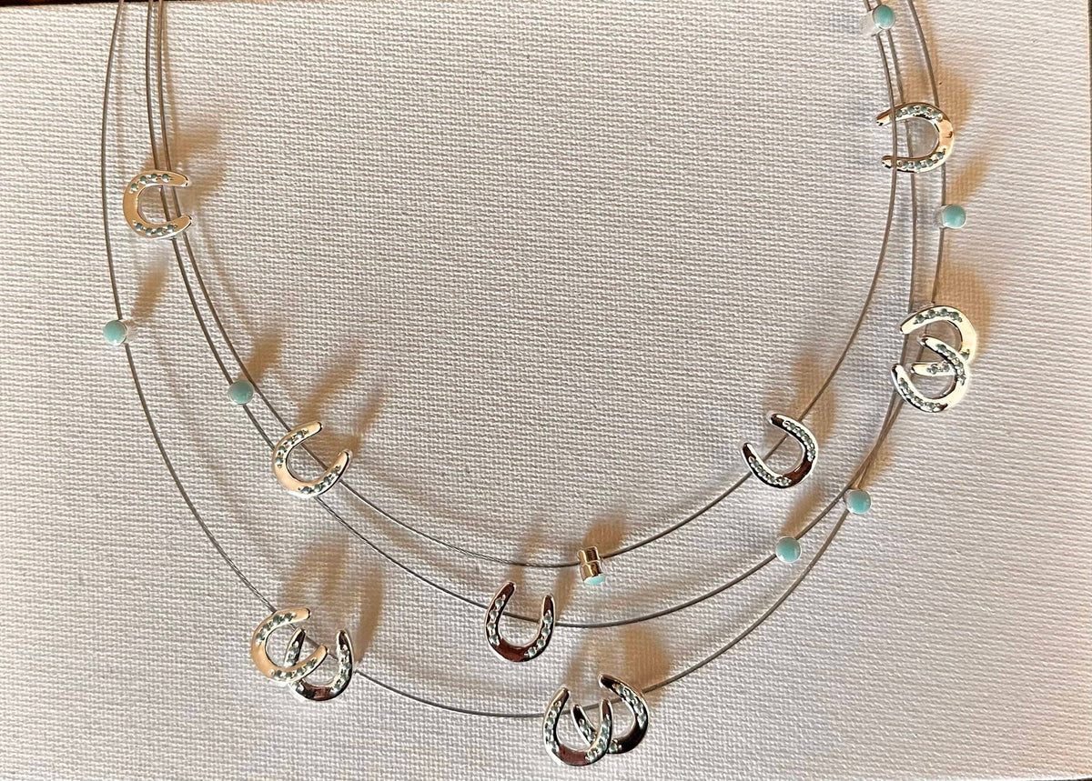 Multi mini horseshoes w/aqua bead necklace