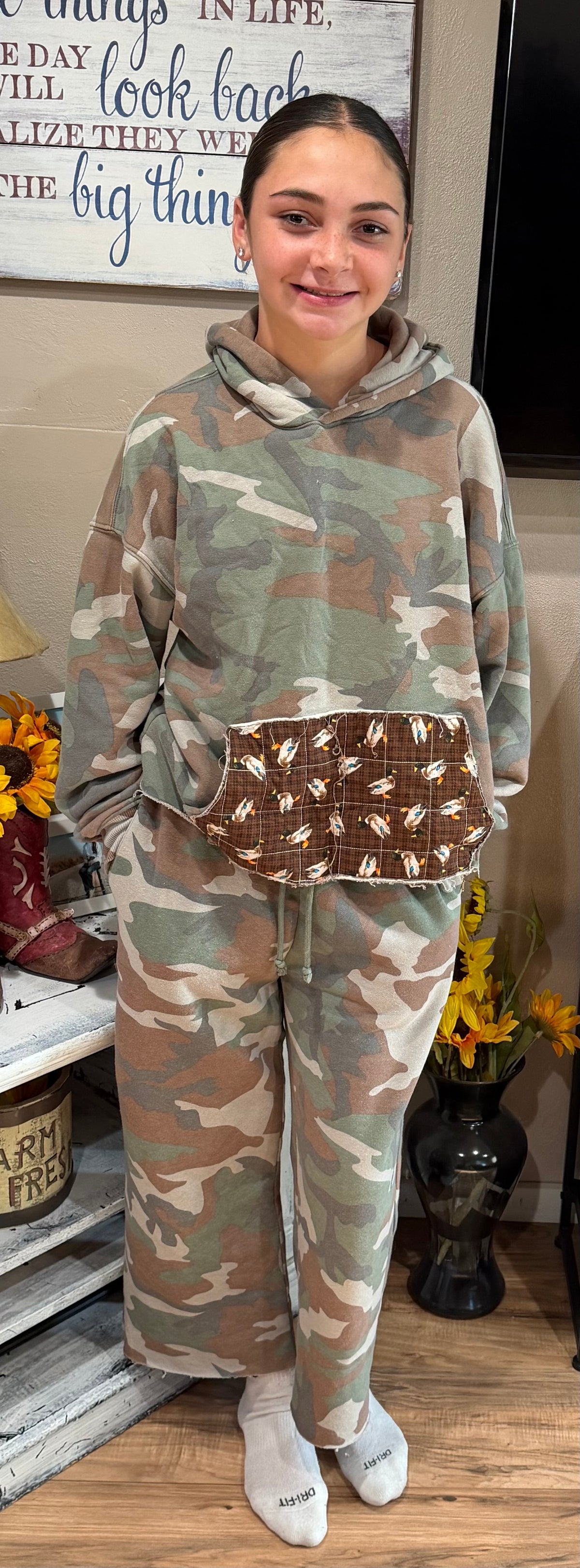 Camo sweats with quilted ducks!