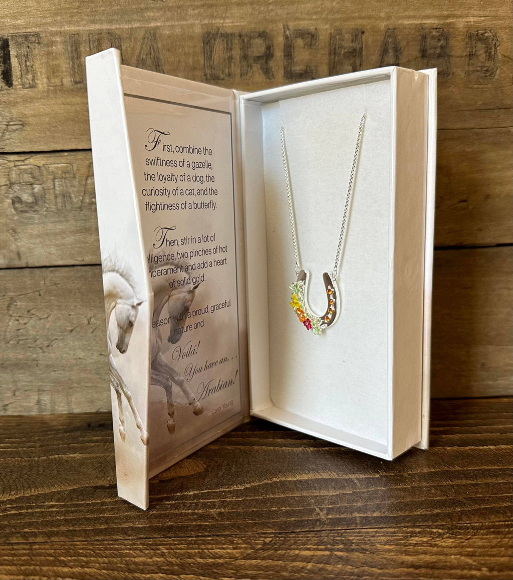 Horseshoe with Boho flowers/ horse Necklace Jewelry