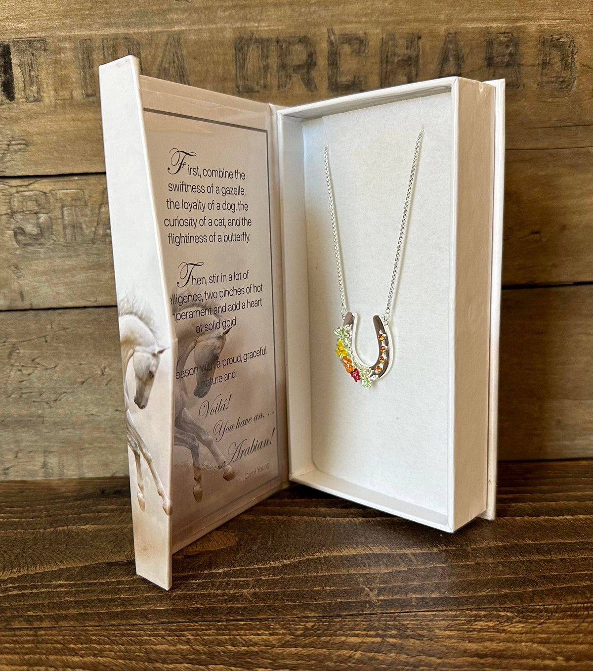Horseshoe with Boho flowers/ horse Necklace Jewelry