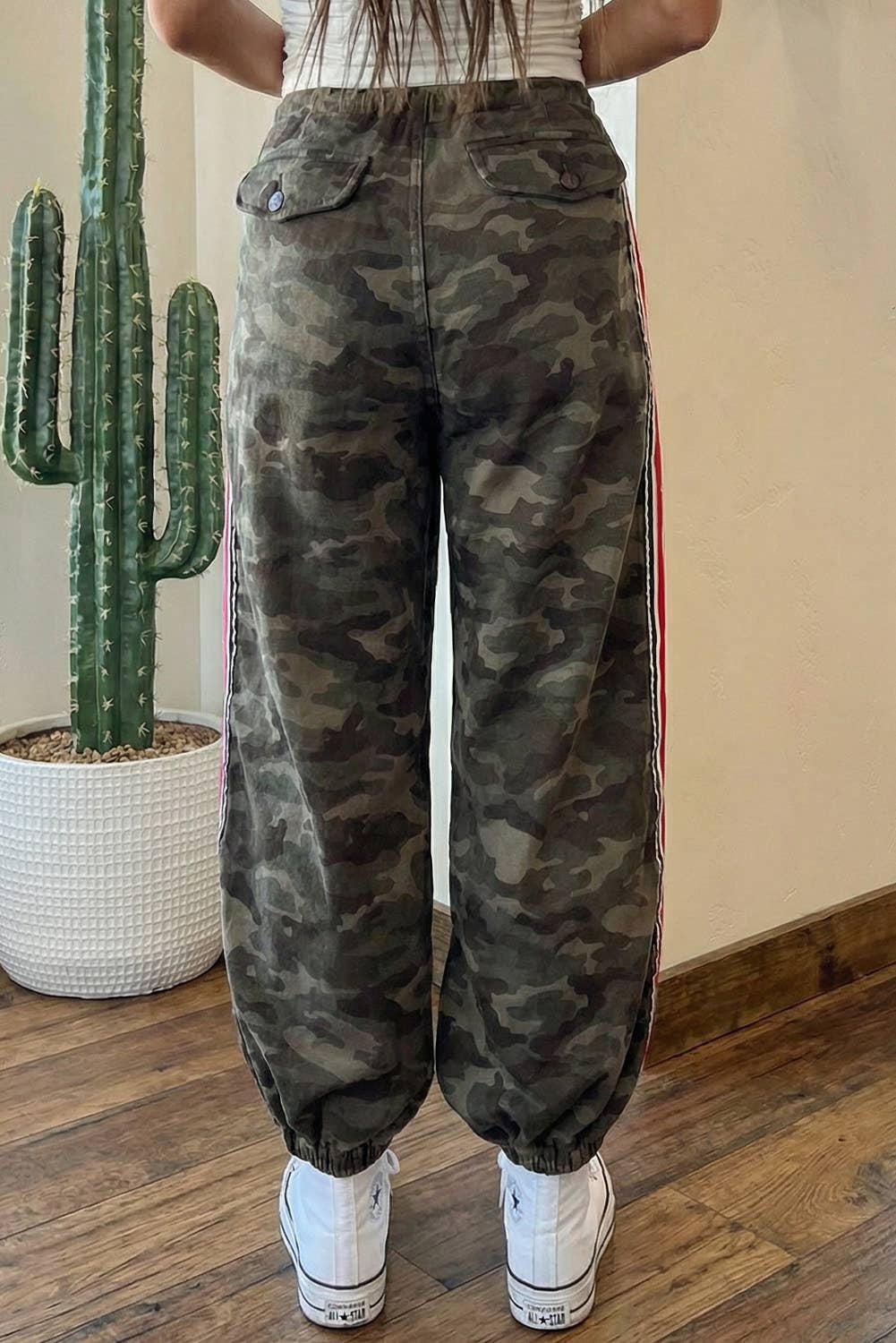 Western Camouflage Striped Panel Patchwork Drawstring Pants