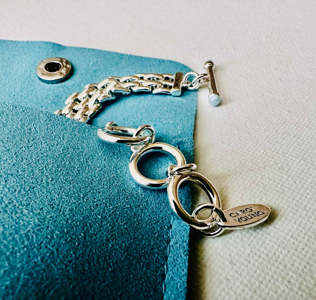 Bold Western Saddle Stirrup Bracelet/Aqua stone w/toggle