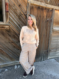 LDC Chestnut Plaid Elastic Waist Bow Tie Joggers: Chestnut