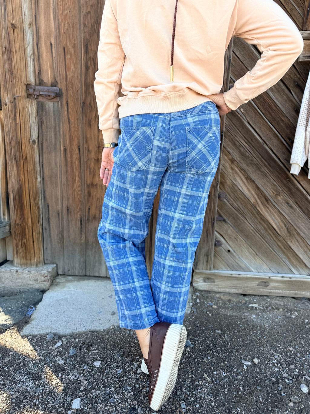 Plaid Pixie Party Denim Pants |Sky Blue