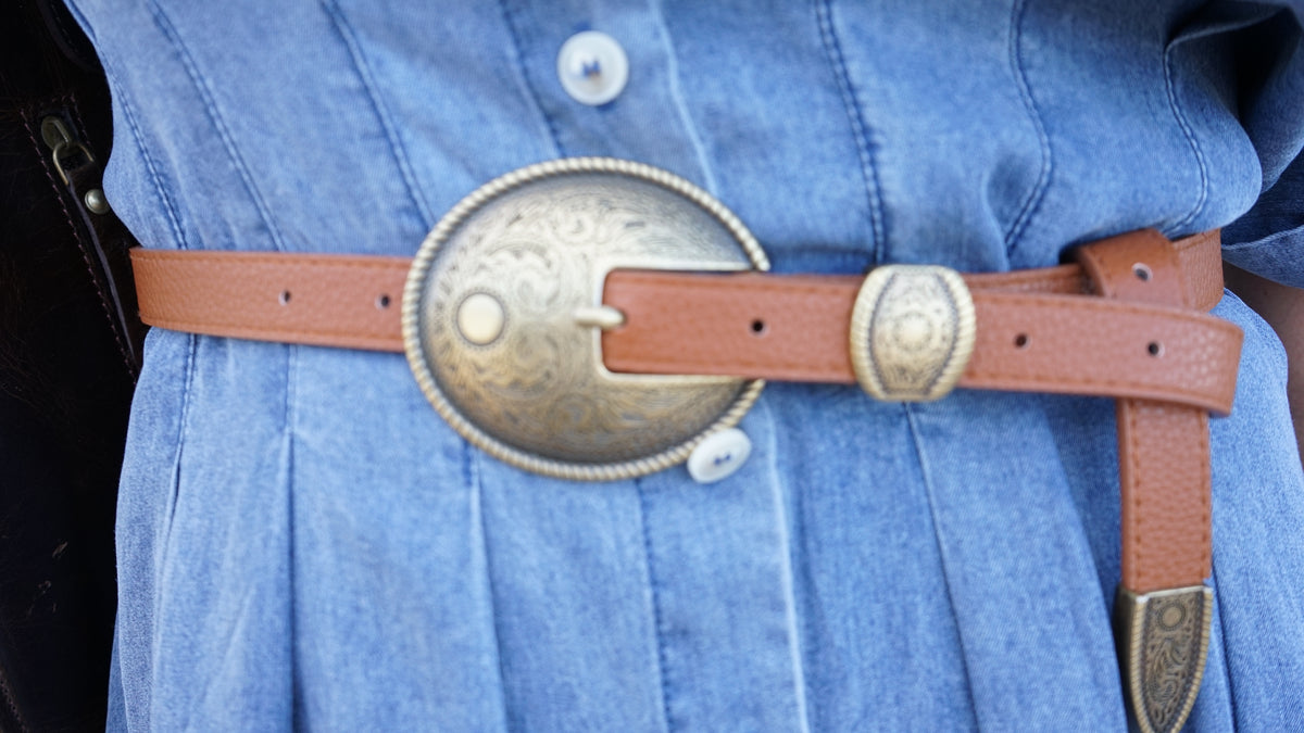 Bestseller! - Oval Embossed Vintage Buckle Belt 🤠: Camel