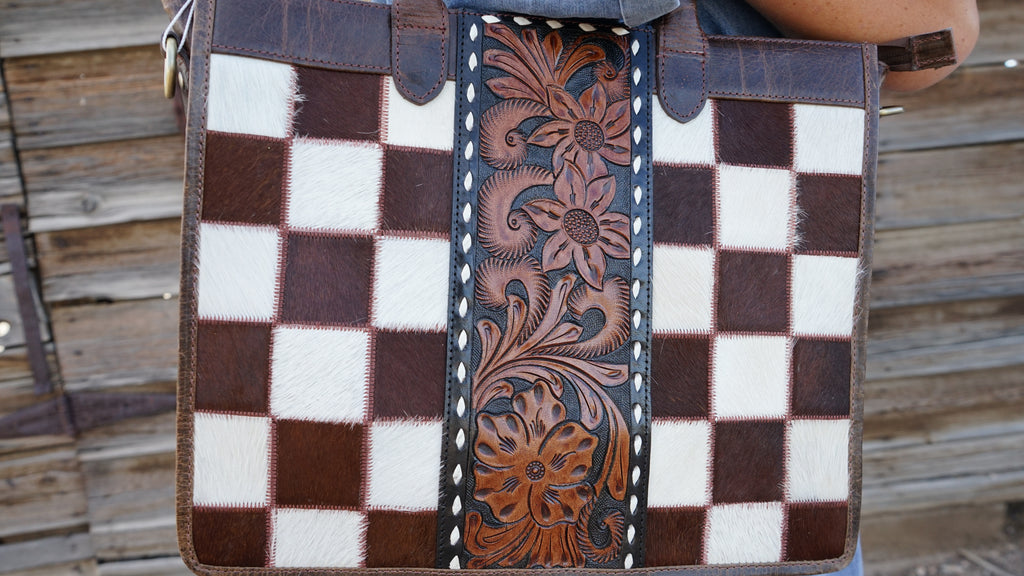 Wynonna Cowhide Checkered Tote Handbag