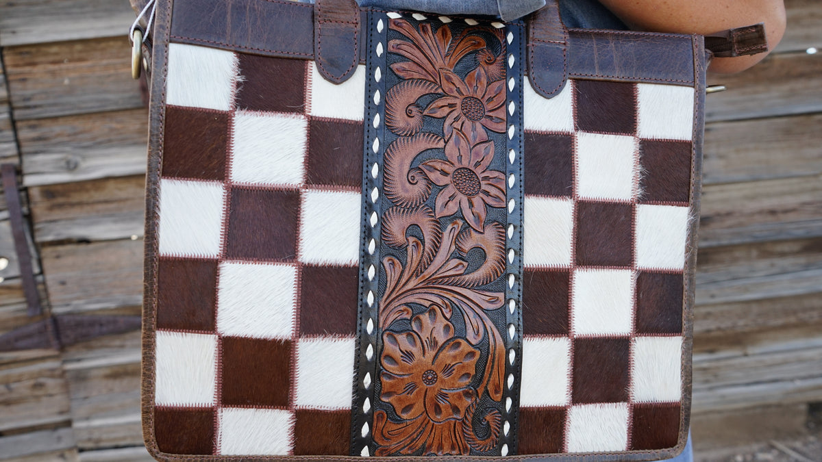 Wynonna Cowhide Checkered Tote Handbag