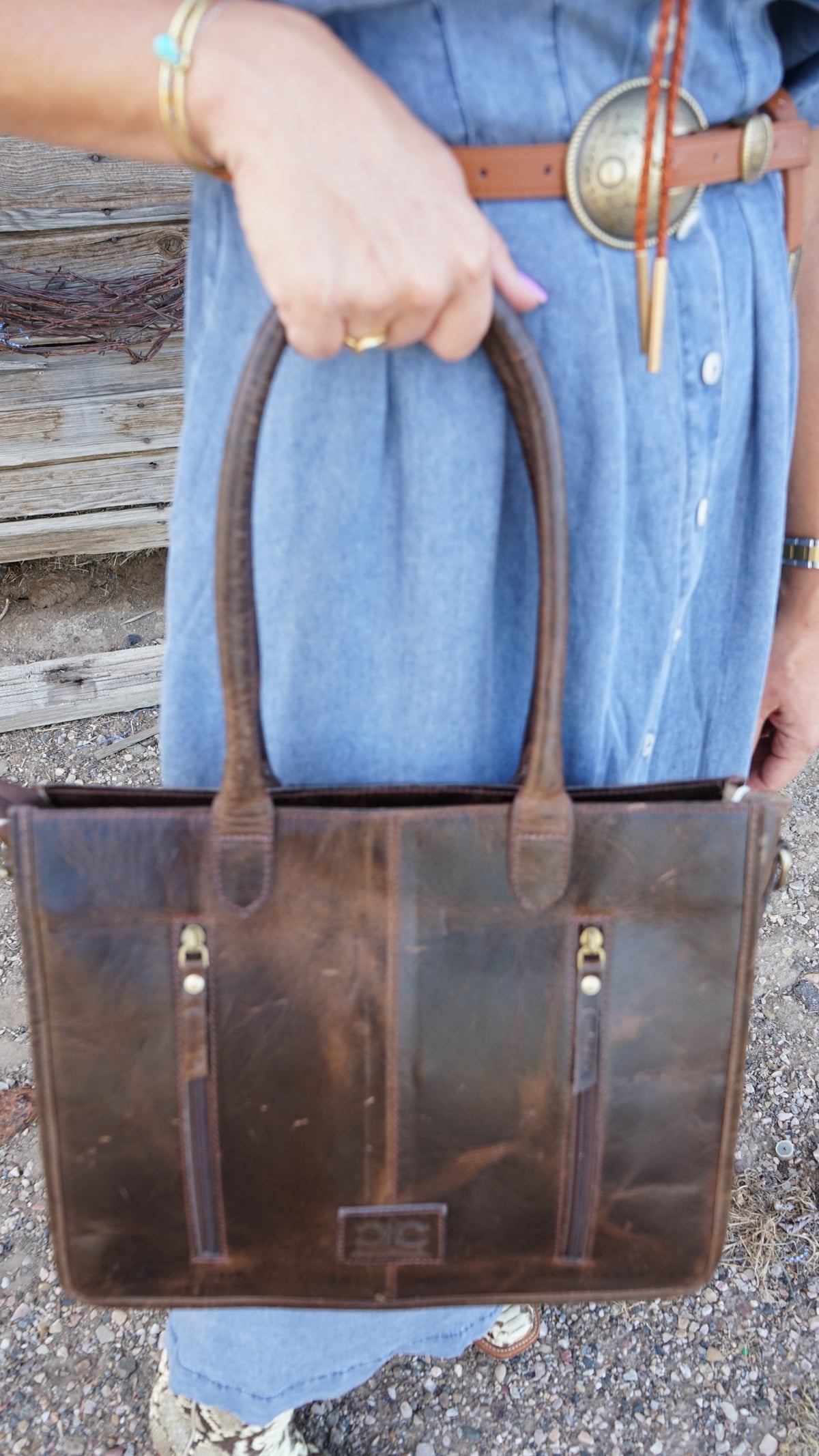 Wynonna Cowhide Checkered Tote Handbag