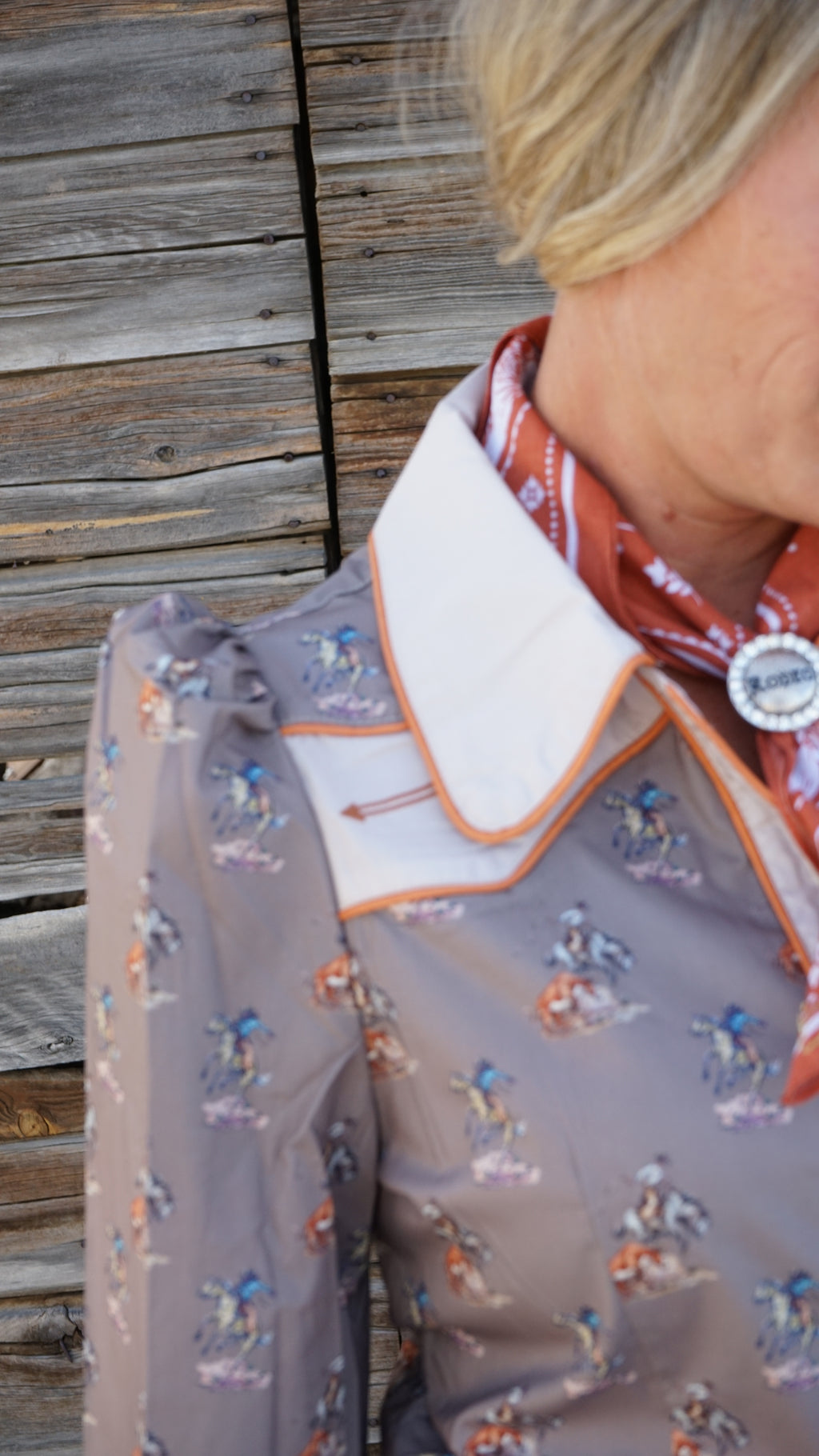 Cowgirl Printed Puff Sleeve Button Down Shirt