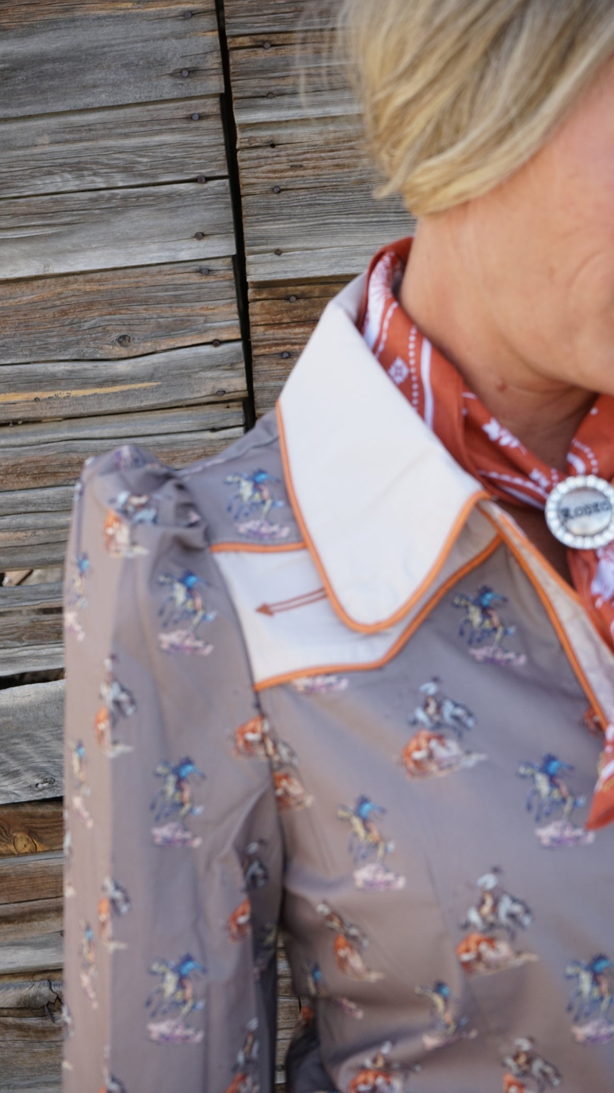 Cowgirl Printed Puff Sleeve Button Down Shirt
