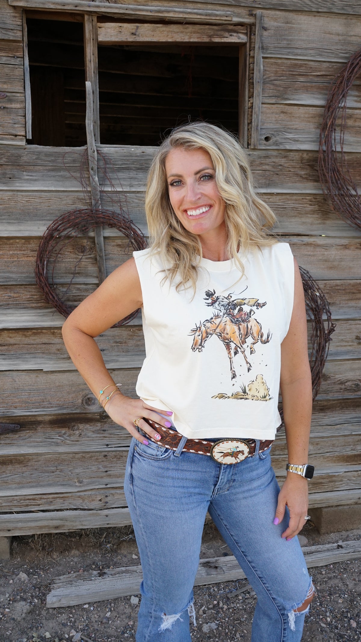 Hang in There| Western Graphic Muscle Tank