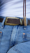 Rectangular Buckle Vegan Leather Belt - Contemporary Western: Dark Brown