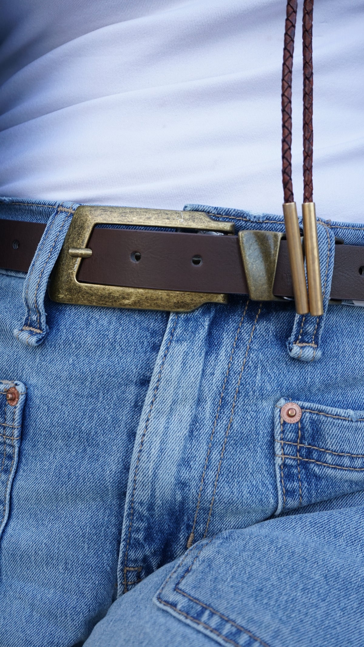 Rectangular Buckle Vegan Leather Belt - Contemporary Western: Dark Brown