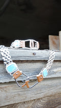 Bold Western Saddle Stirrup Bracelet/Aqua stone w/toggle