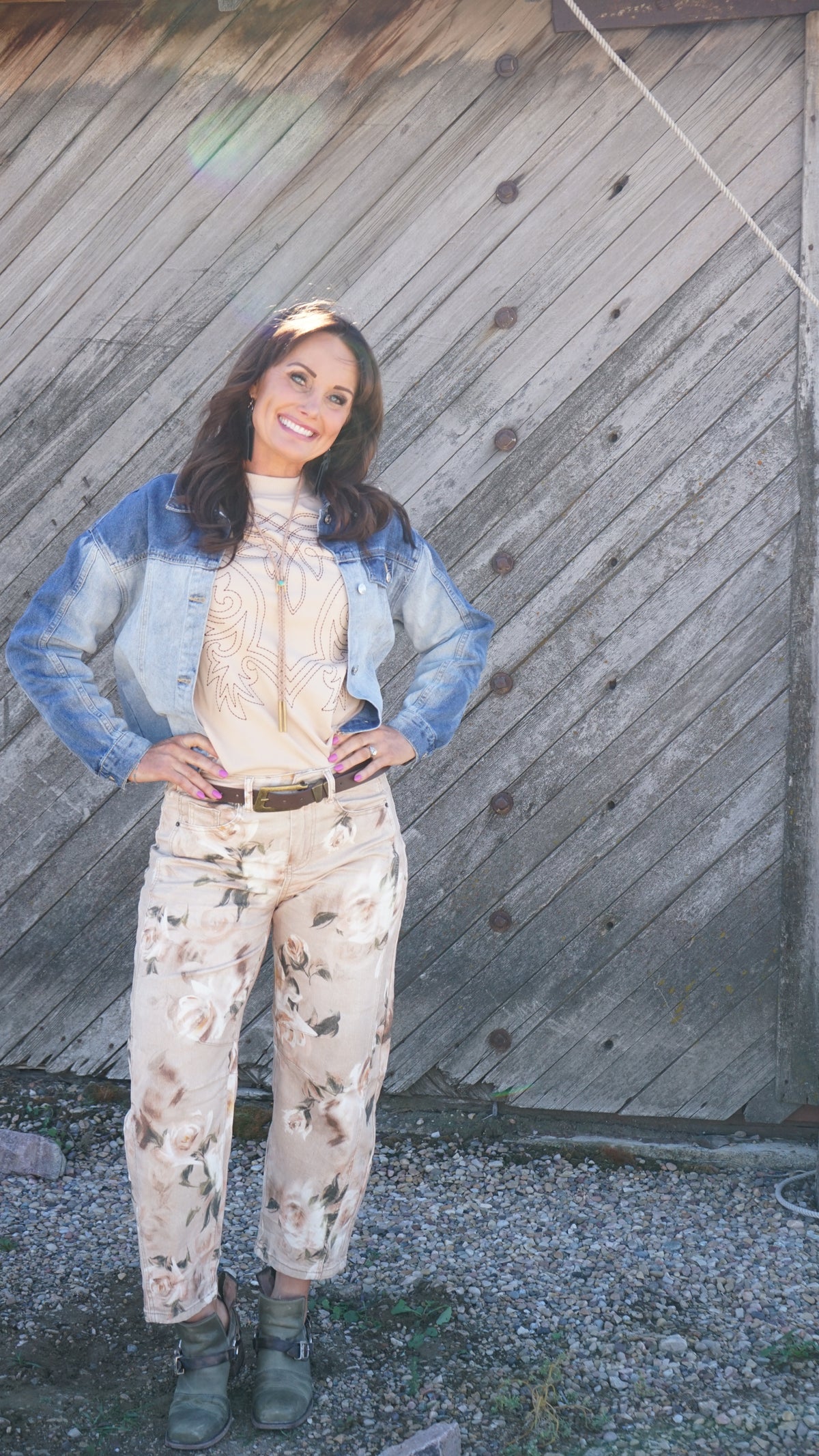 Floral Straight Leg Jeans Vintage Ankle Denim Pants
