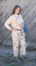 Floral Straight Leg Jeans Vintage Ankle Denim Pants