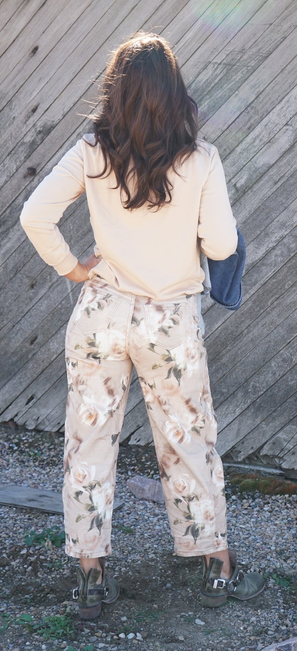 Floral Straight Leg Jeans Vintage Ankle Denim Pants