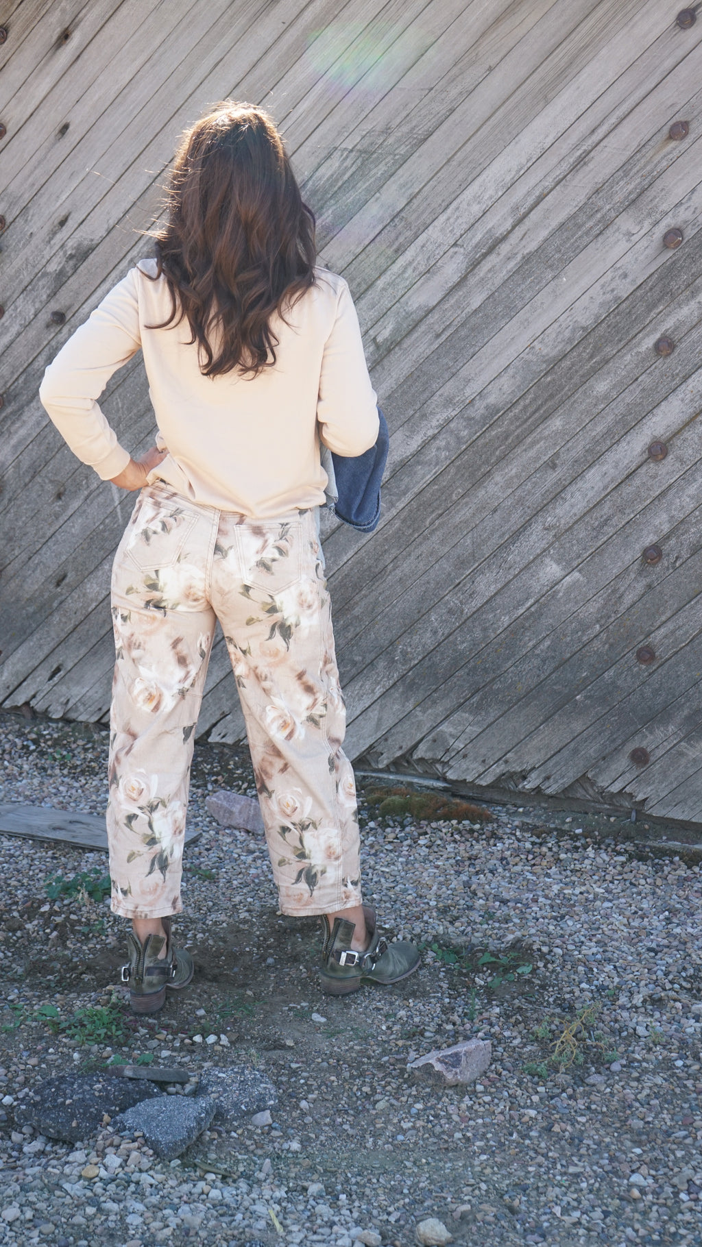 Floral Straight Leg Jeans Vintage Ankle Denim Pants