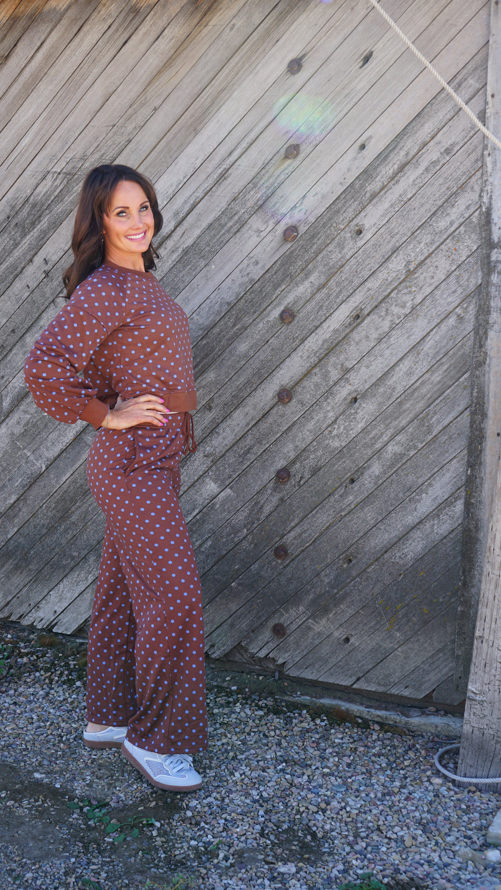 Polka Dot Drawstring Wide Leg Pants Set
