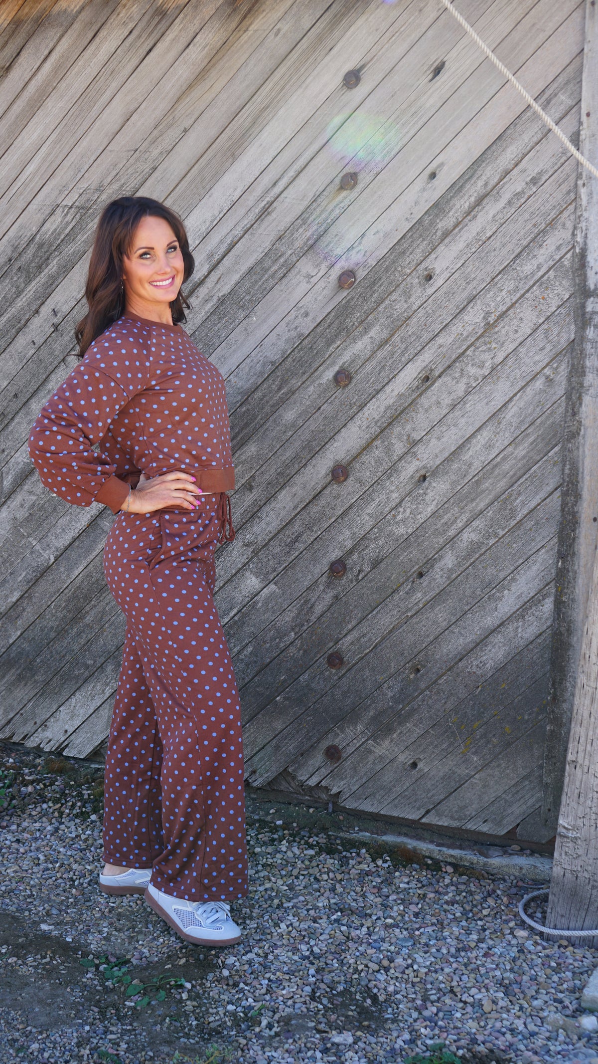 Polka Dot Drawstring Wide Leg Pants Set
