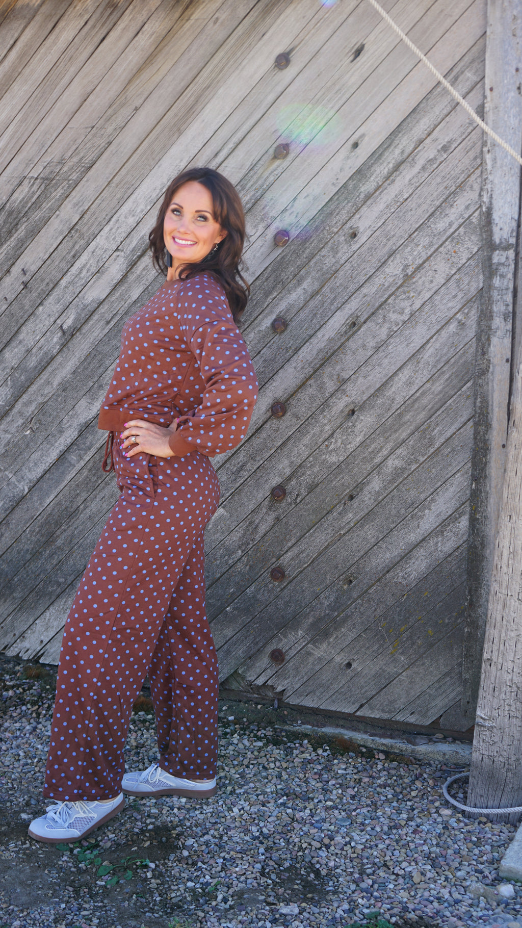 Polka Dot Drawstring Wide Leg Pants Set