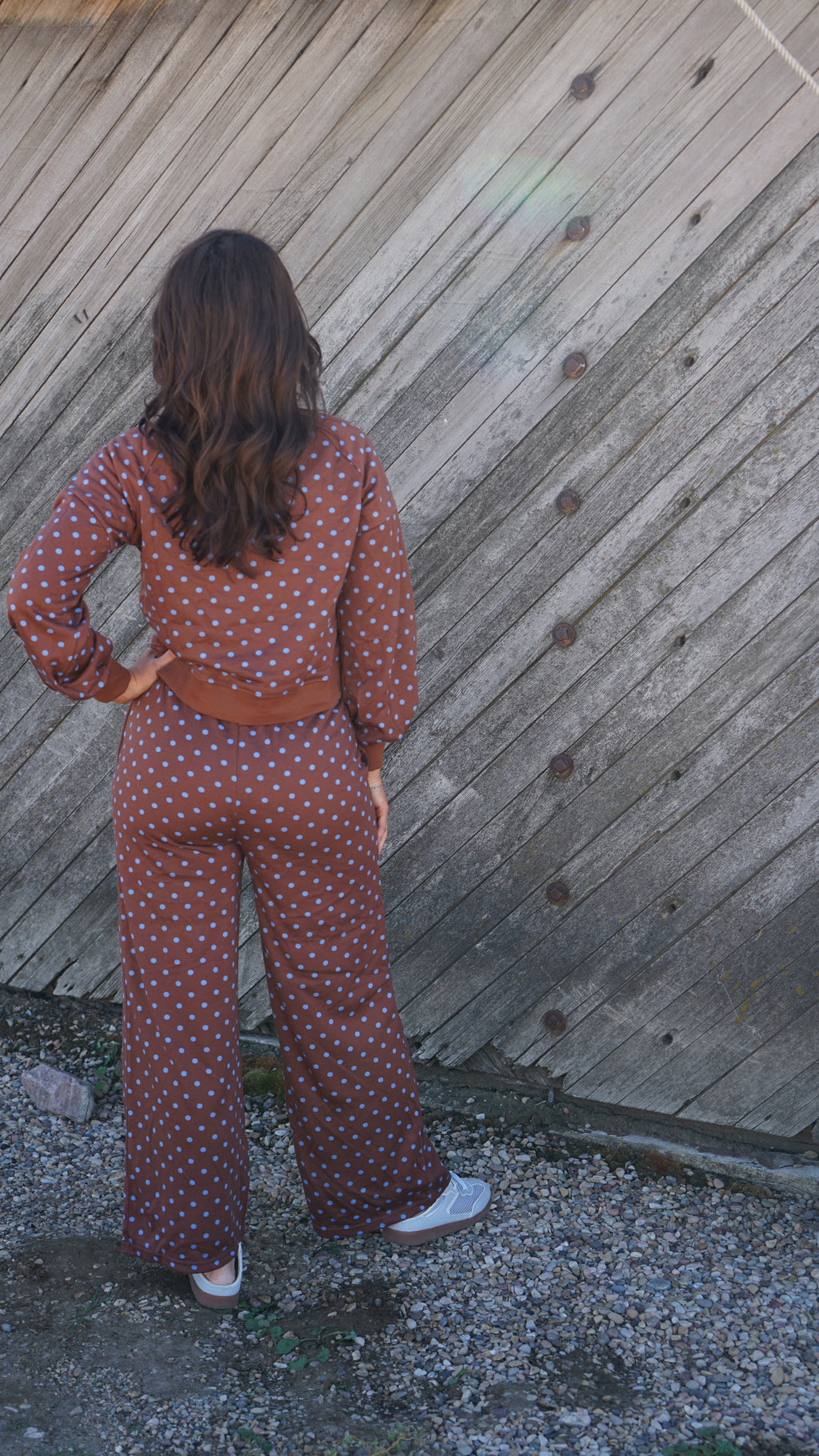 Polka Dot Drawstring Wide Leg Pants Set