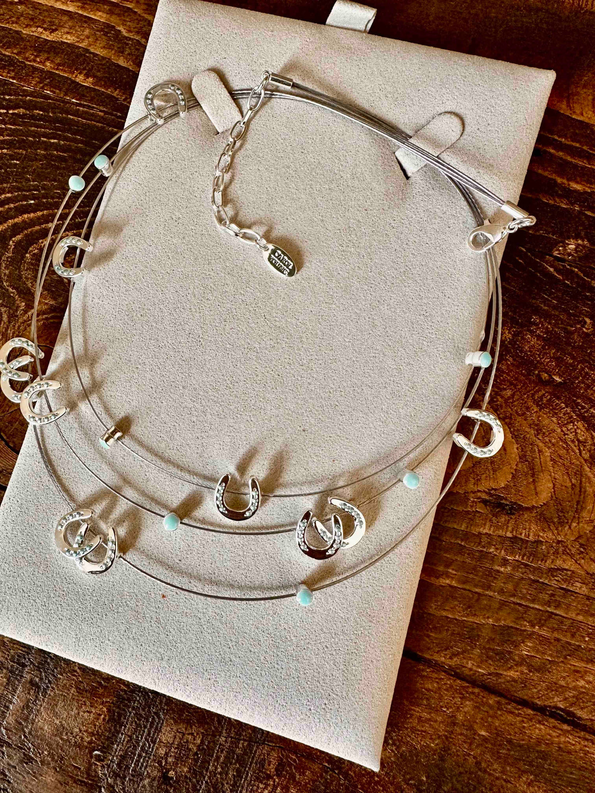 Multi mini horseshoes w/aqua bead necklace