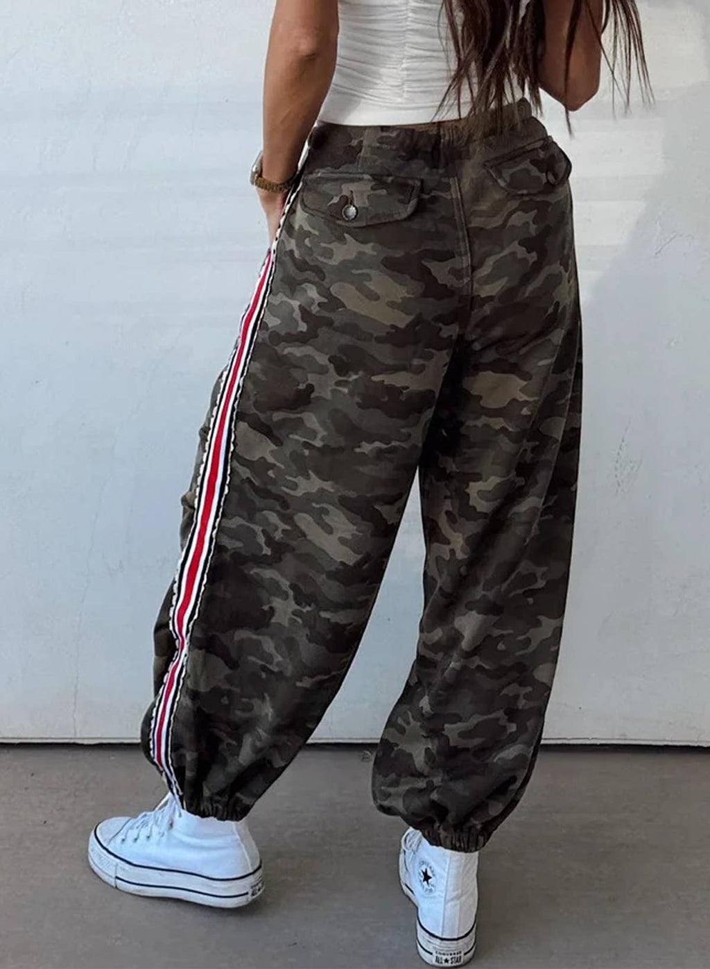 Western Camouflage Striped Panel Patchwork Drawstring Pants