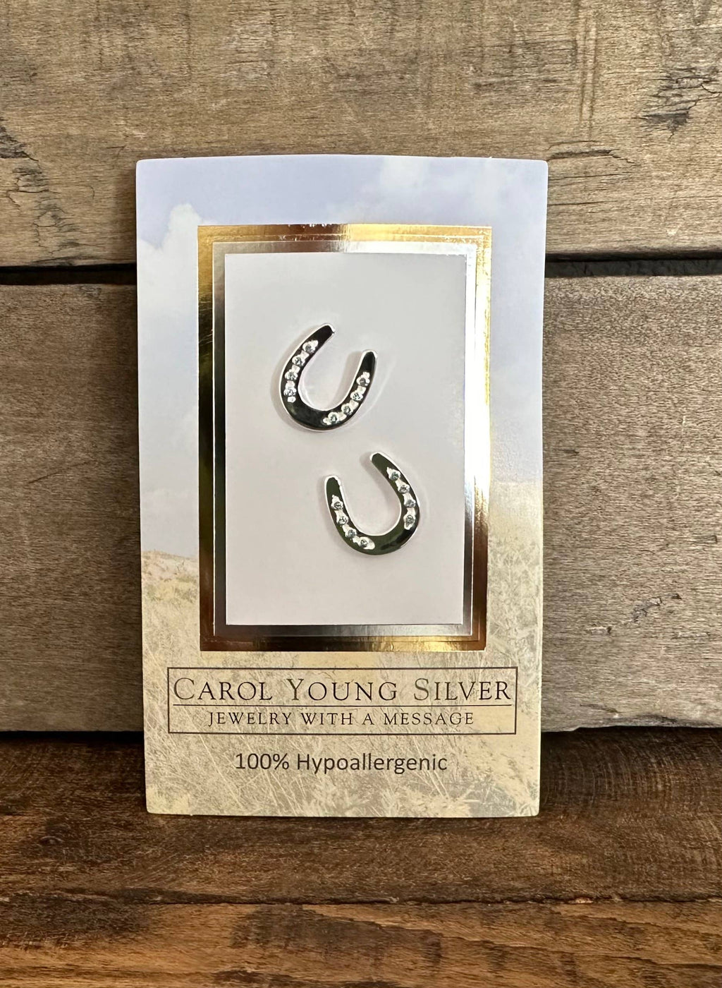 Horseshoe w/Aqua Crystals Earrings POST Jewelry