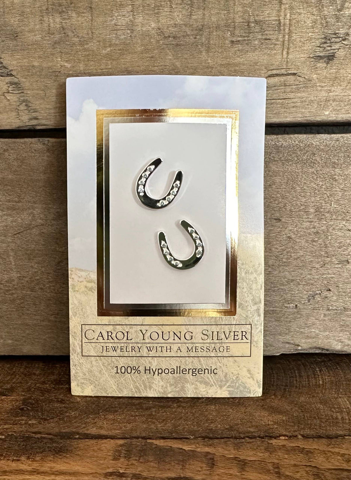 Horseshoe w/Aqua Crystals Earrings POST Jewelry