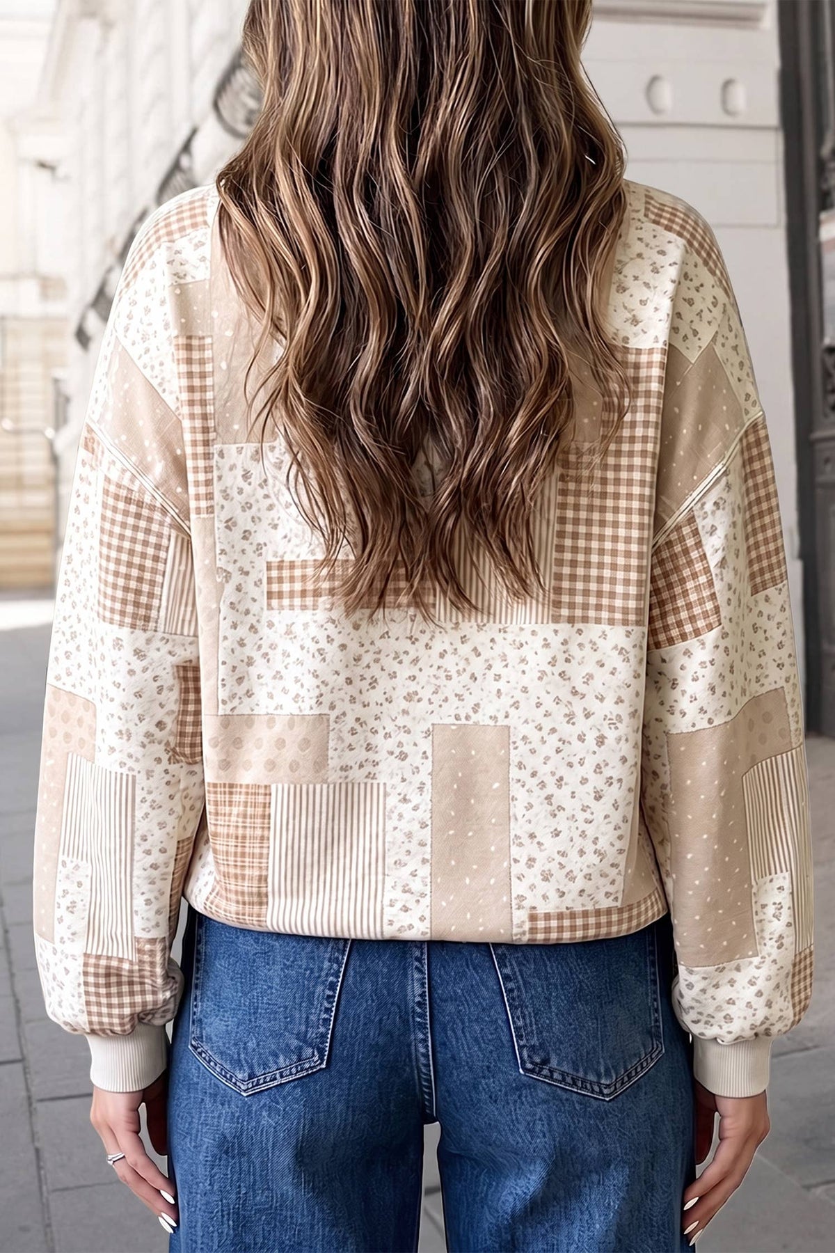 Floral Print Mock Neck Long Sleeve Sweatshirt |