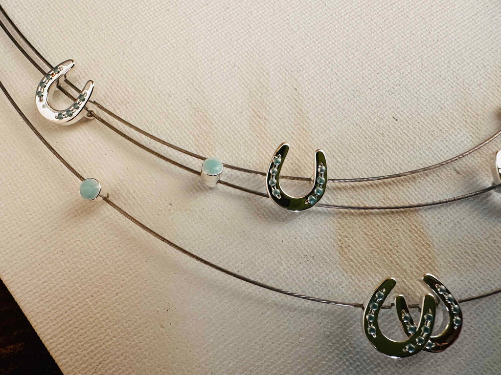 Multi mini horseshoes w/aqua bead necklace