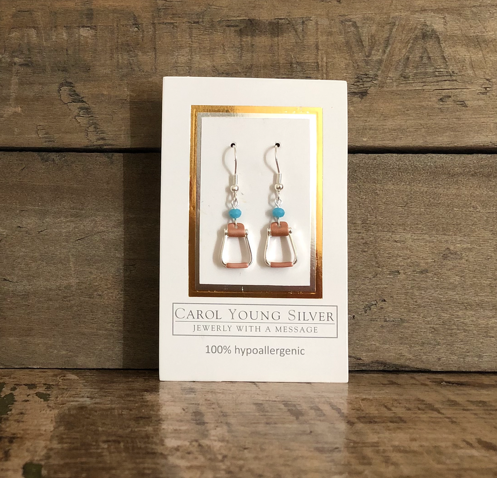 Saddle Stirrup Earrings on WIRE with AQUA Bead Jewelry