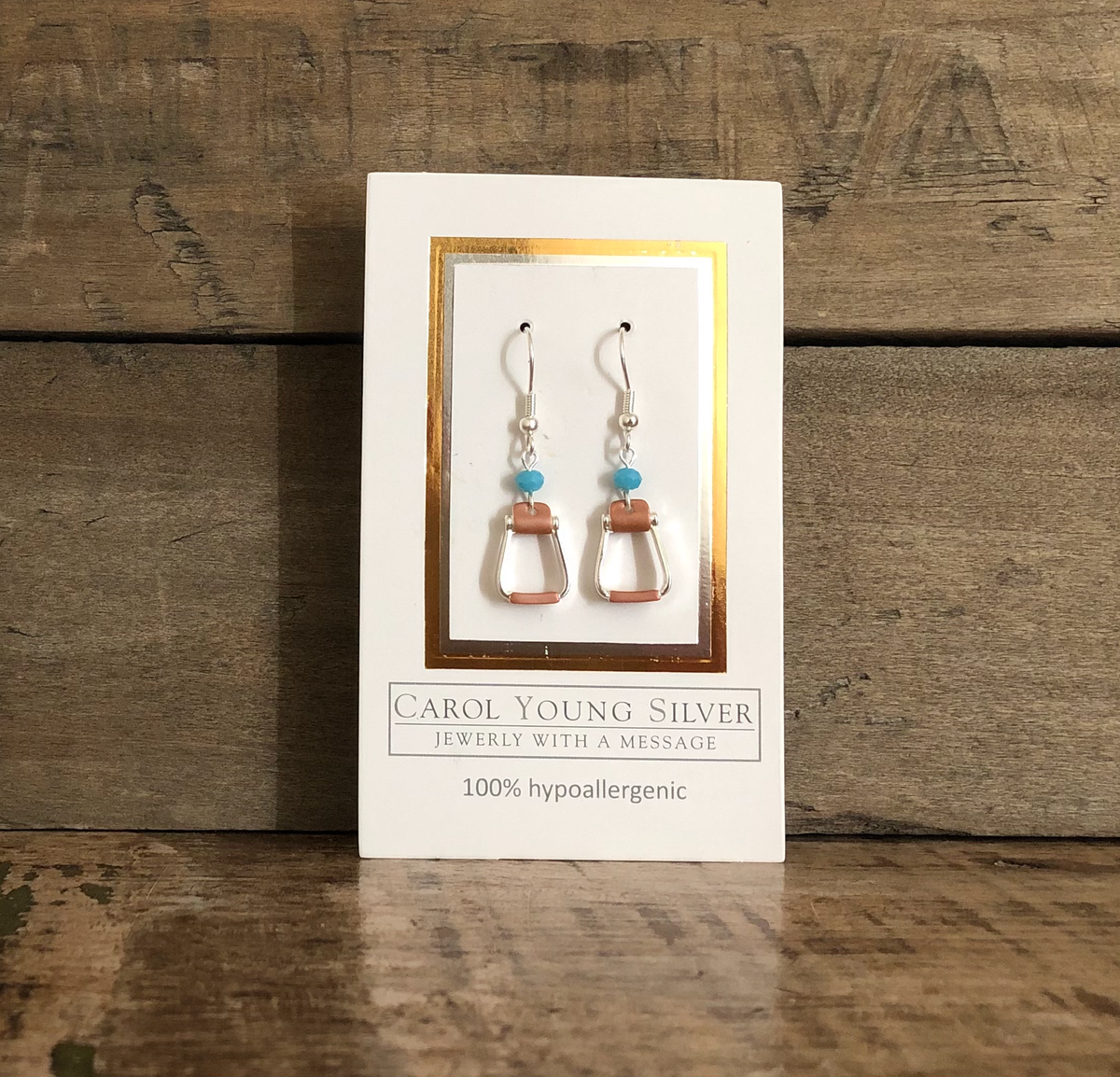Saddle Stirrup Earrings on WIRE with AQUA Bead Jewelry