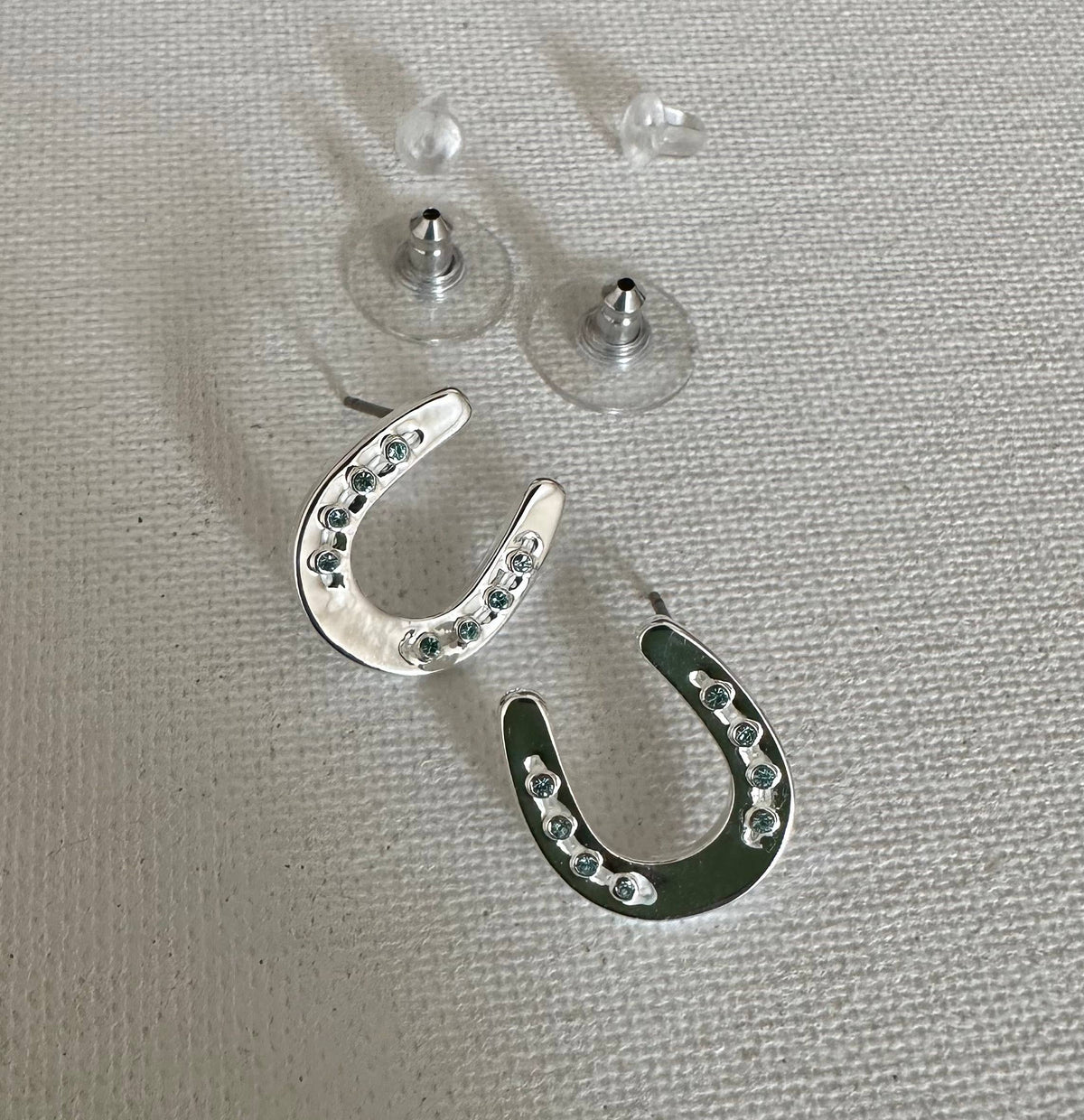 Horseshoe w/Aqua Crystals Earrings POST Jewelry